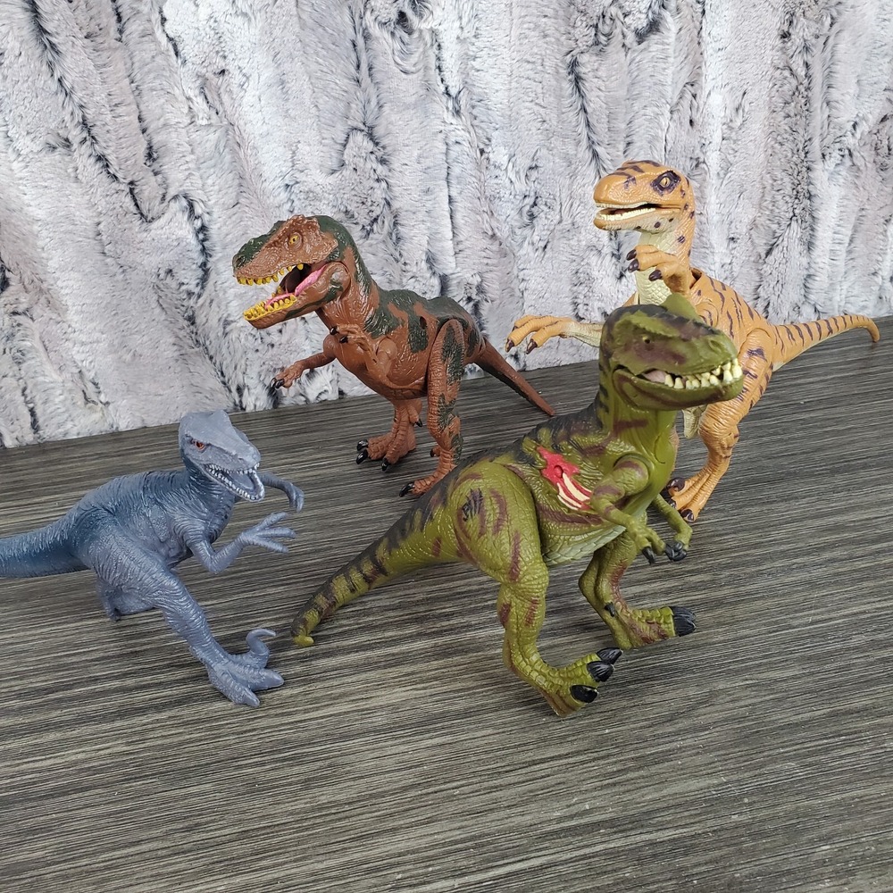 Lot Of 4 Dinosaurs - 2 Jurassic Park, 2 Unbranded, T-Rex and Velociraptors
